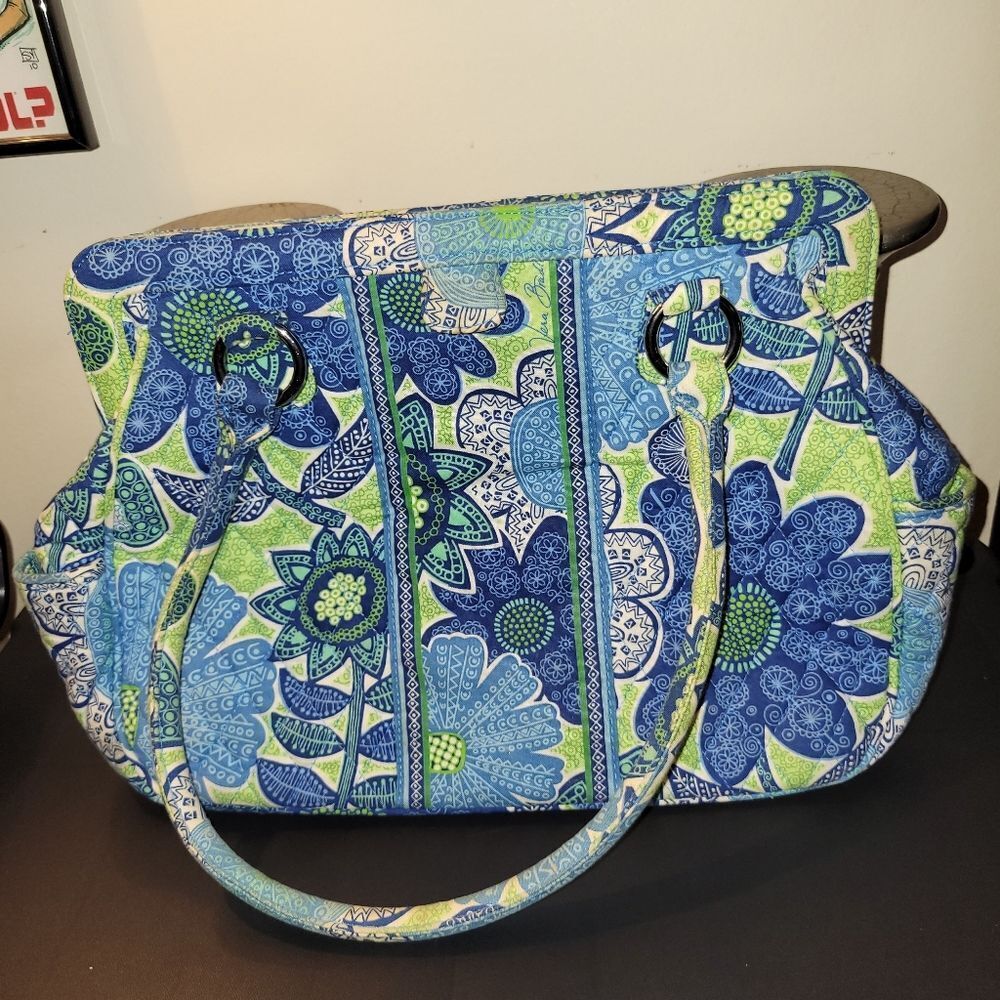GUC Vera Bradley Retired Blue/Green Doodle Daisy Handbag - Picture 4 of 9